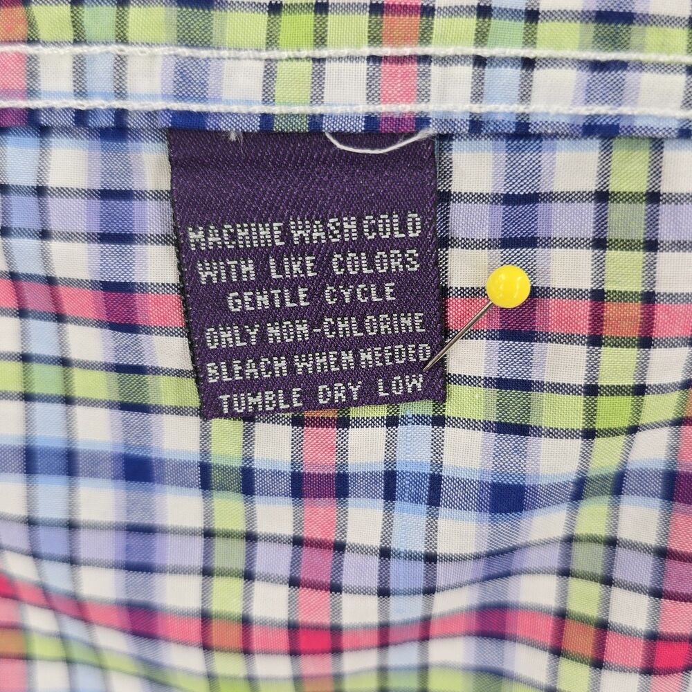 Alan Flusser Blue Green Red Plaid Button Down Shirt Men's L - Picture 5 of 7
